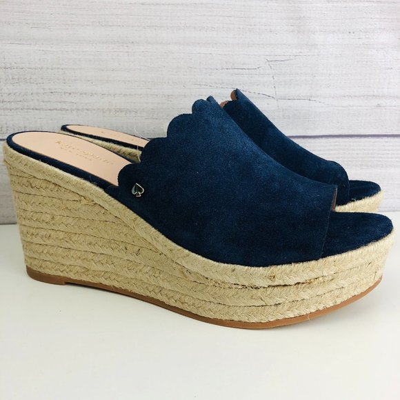 kate spade Shoes - Kate Spade Toby Blue Suede Scallop Wedge
